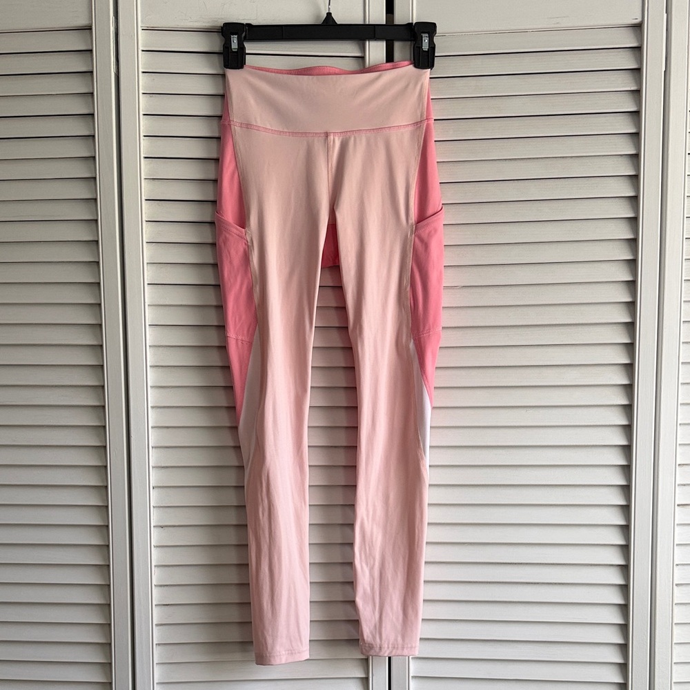 Outdoor Voices Pink and White Colorblock Leggings